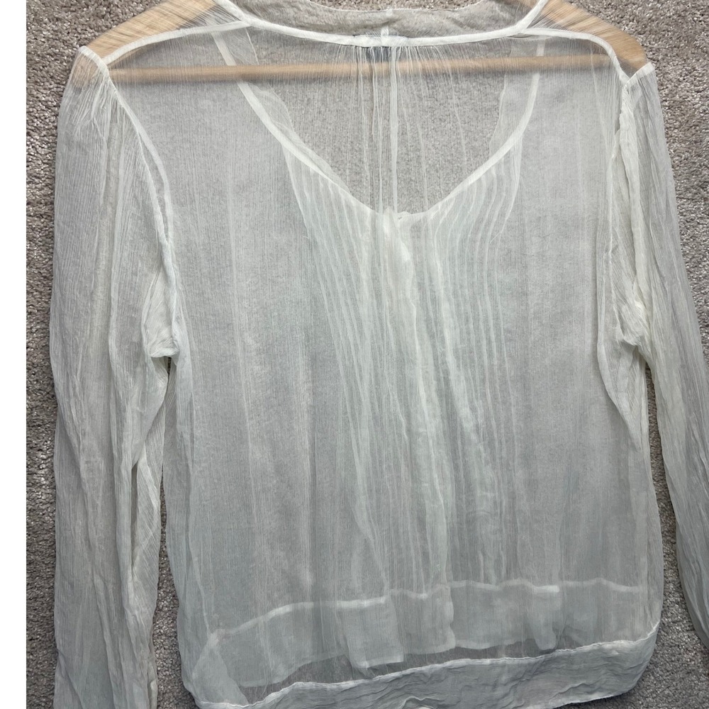 Theory White Sheer Pintuck Pleated Button Front Blouse Top Large Romantic Gauze - Picture 8 of 10